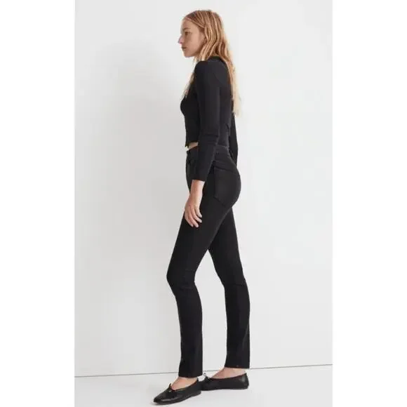 NWT Madewell Stovepipe Jeans in True Black Wash: Coated Edition Size 27